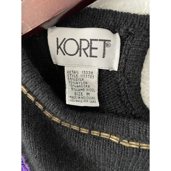 Koret Vintage Sweater Wool Blend Fruit Starsl Embroidered Beaded Black Med - Picture 5 of 10